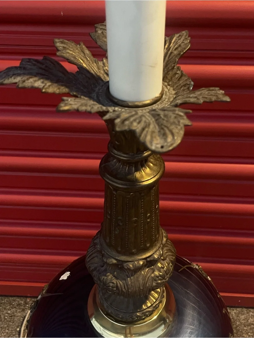 Carl Falkenstein Hollywood Regency Cobalt Glass Bronze Floral Table Lamp 29